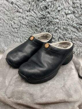Merrell Clogs Women 9 Black Leather Primo Chill Slide Fleece Lined Encore J63196
